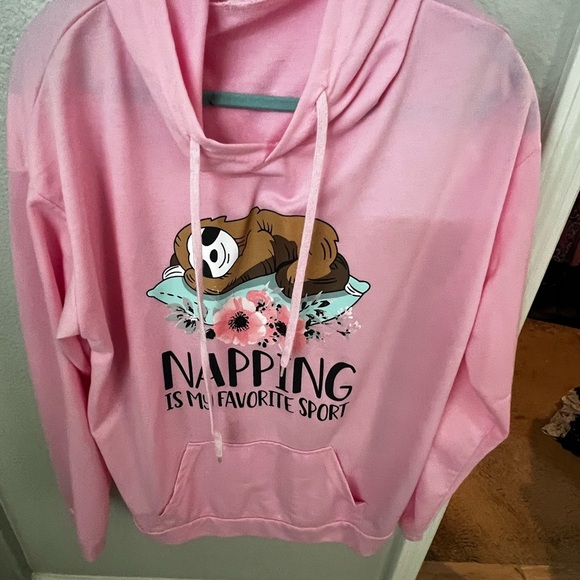 Pink Hoodie with Sloth and Floral Print - Picture 3 of 4